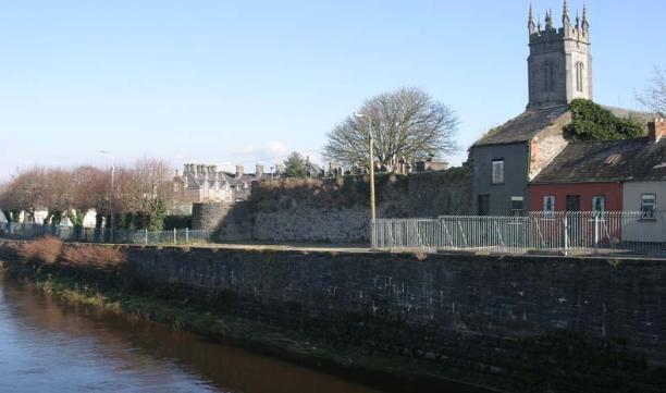 One of the two surviving wall towers in Verdant Place, seen from Thomond Bridge.